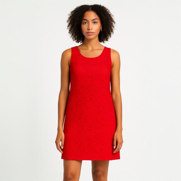 Banana Republic Red Floral Lace Embroidered Overlay Shift Mini Dress Size 4 - Picture 7 of 7